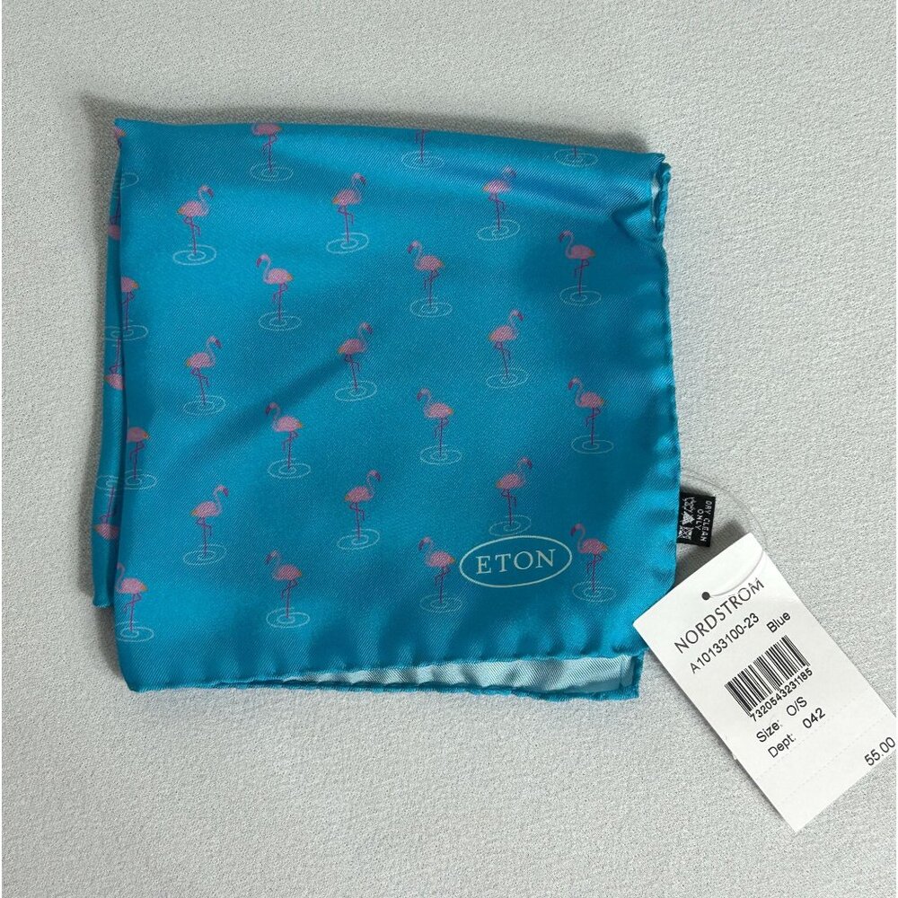 ETON Men's 100% Silk Flamingo Print Handkerchief / Pocket Square